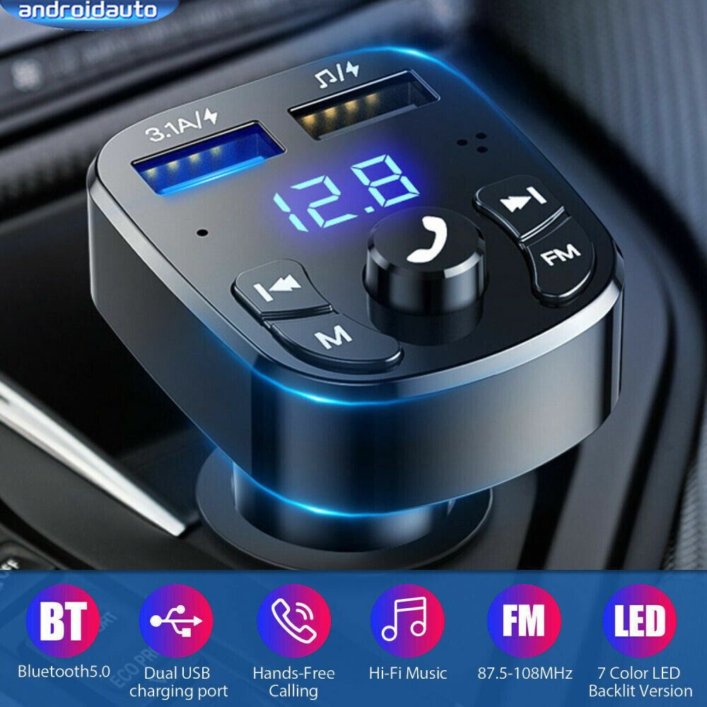 Bluetooth 5.0 Wireless Handsfree Car FM Transmitter MP3 Player 2 USB Charger Kit