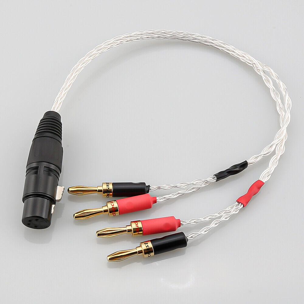 OCC Silver Plated 4Pin XLR Female Luxurio US Banana Plug Audio Speaker Cable