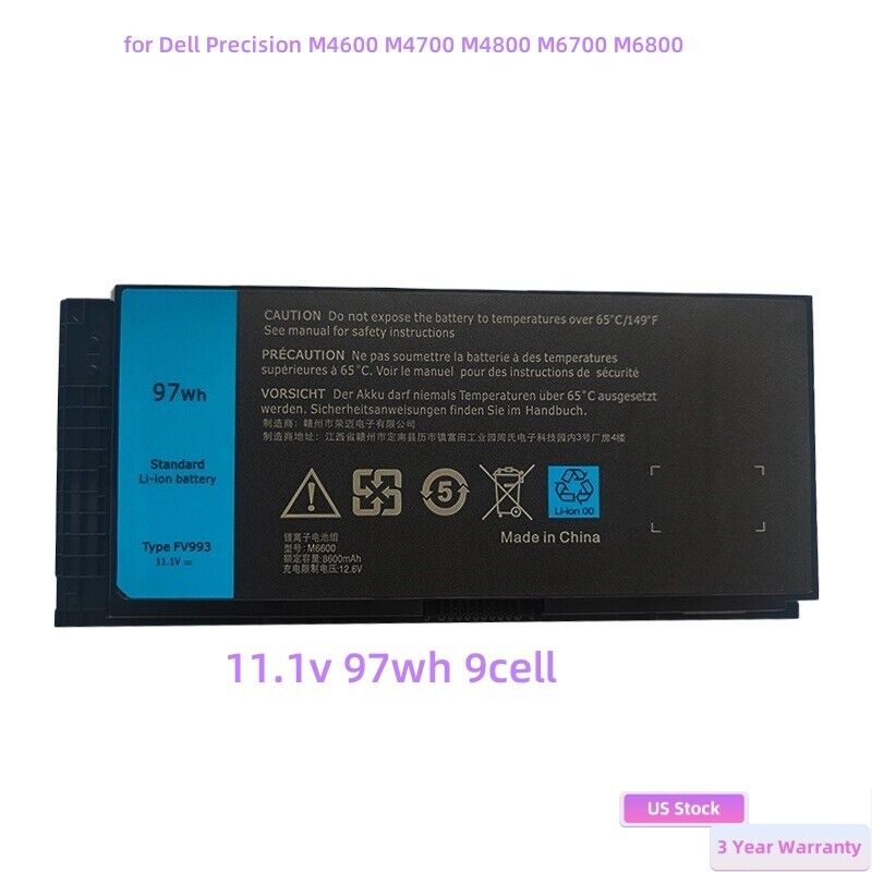 ✅M6600 Laptop Battery for Dell Precision M4600 M4700 M4800 M6700 M6800 FV993