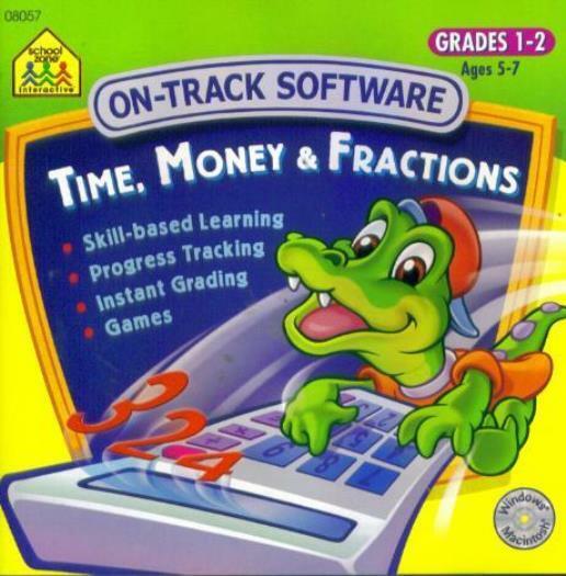 School Zone: Time, Money & Fractions PC MAC CD learn math count coins home games