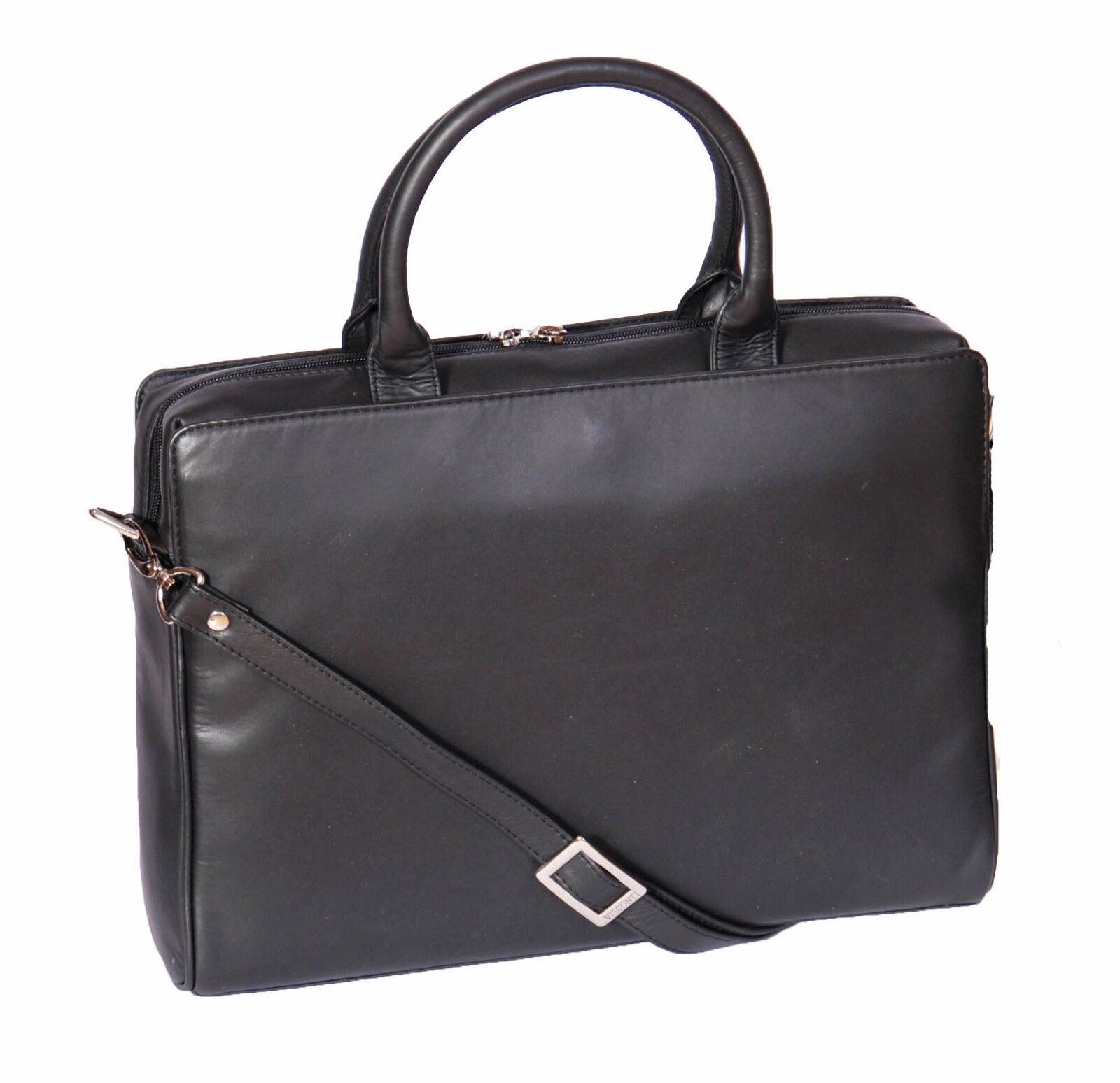 Womens Black Leather Briefcase Business office Bag A4 Files Laptop Shoulder Bag