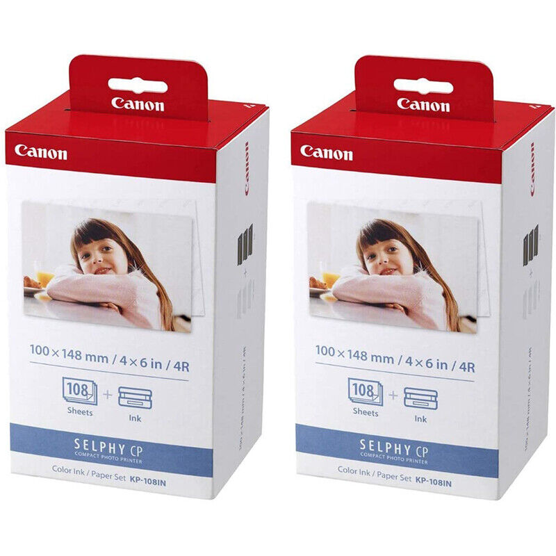 2 x Canon KP-108IN Color Ink/Paper 4x6 for SELPHY CP1500 CP1300 CP1200 Printer