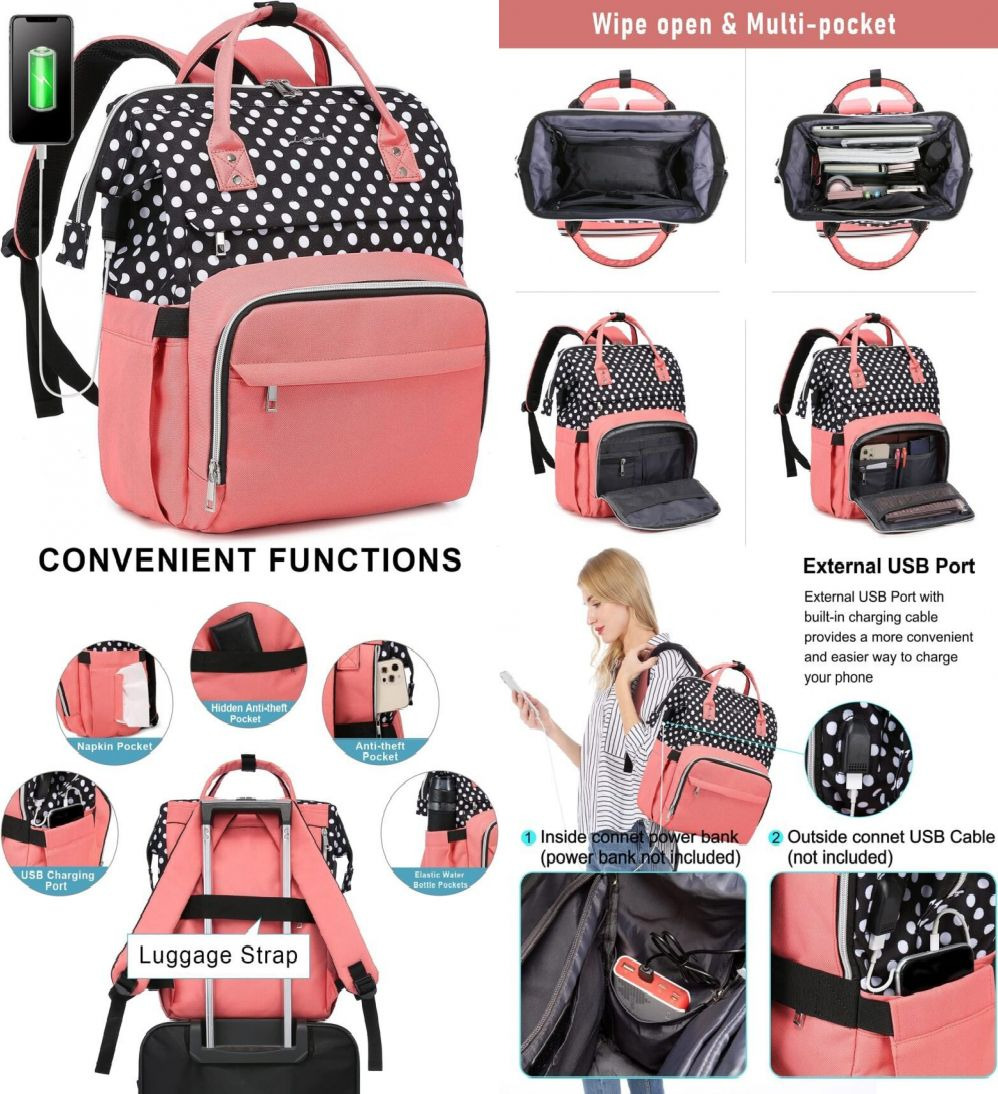 LOVEVOOK Laptop Backpack, 15.6 Inch Bag for 15.6-Inch, Polka Pink 
