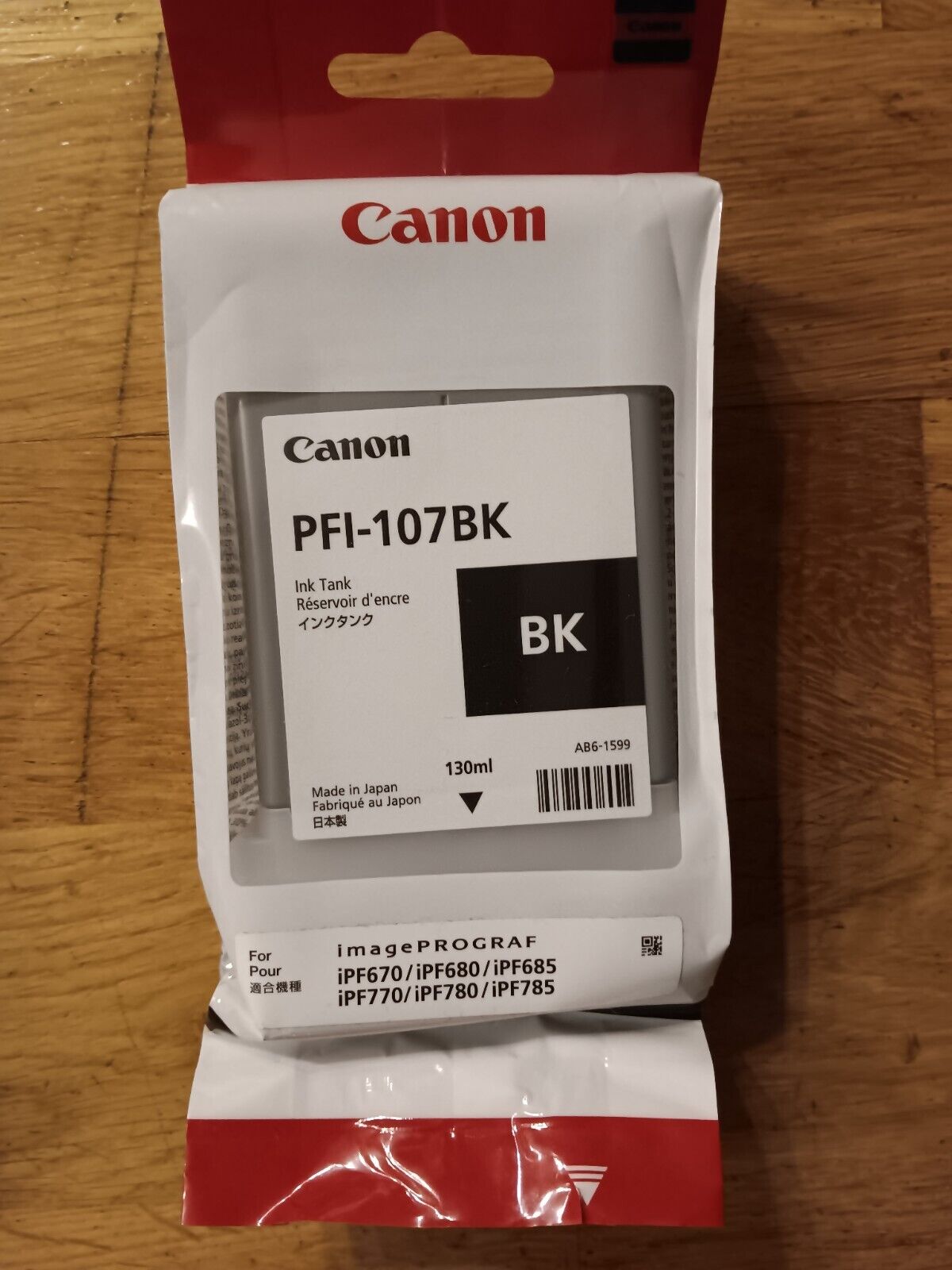 Canon PFI-107BK Black Ink Tank; Genuine Factory Sealed