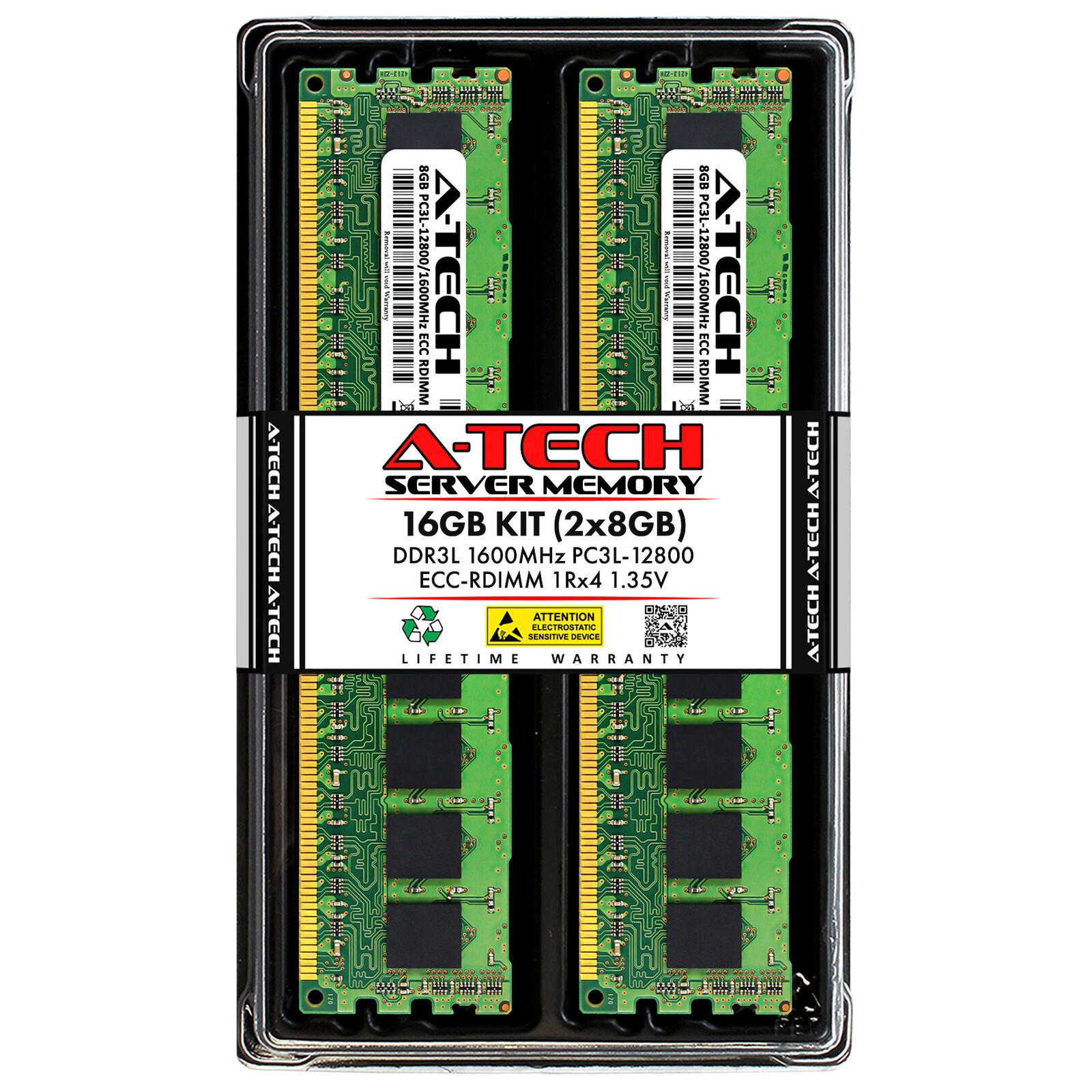 A-Tech 16GB 2x 8GB 1Rx4 PC3-12800R DDR3 1600 LV ECC RDIMM REG Server Memory RAM