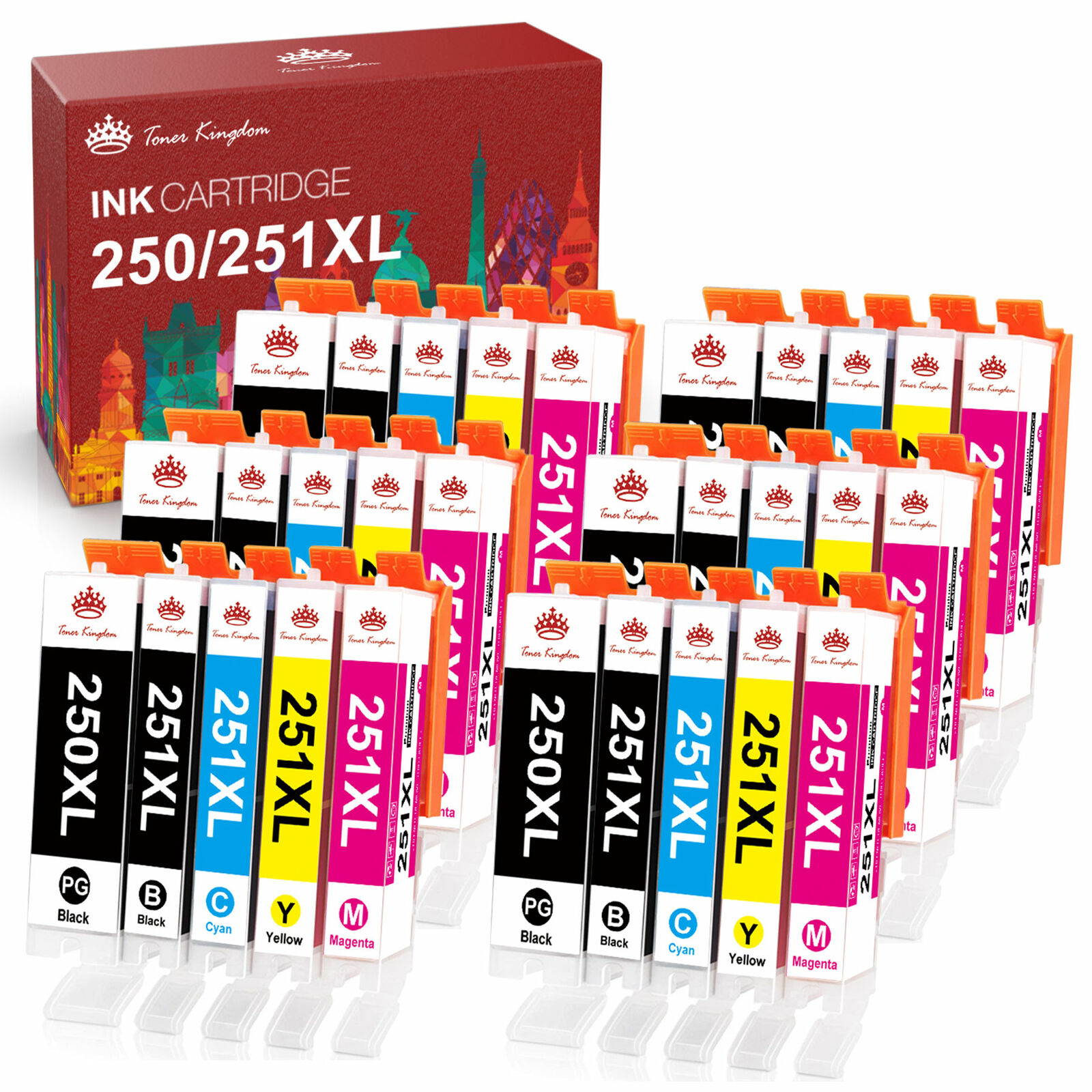 30pk PGI-250XL CLI-251XL Ink +Chip SET For Canon PIXMA MG6320 MG5420 MX722 MX922