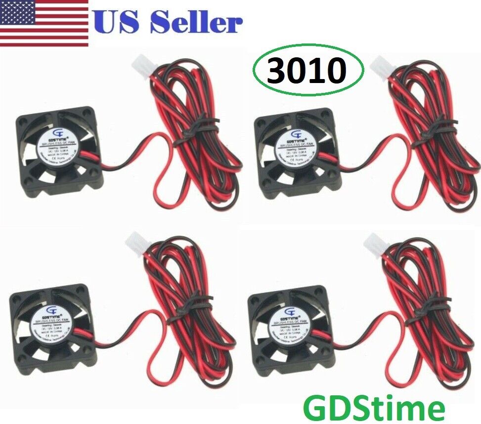Pack of 4 Gdstime 3010 30mm 30x10mm 12V DC 1 Meter long Wire Micro Cooling  Fan