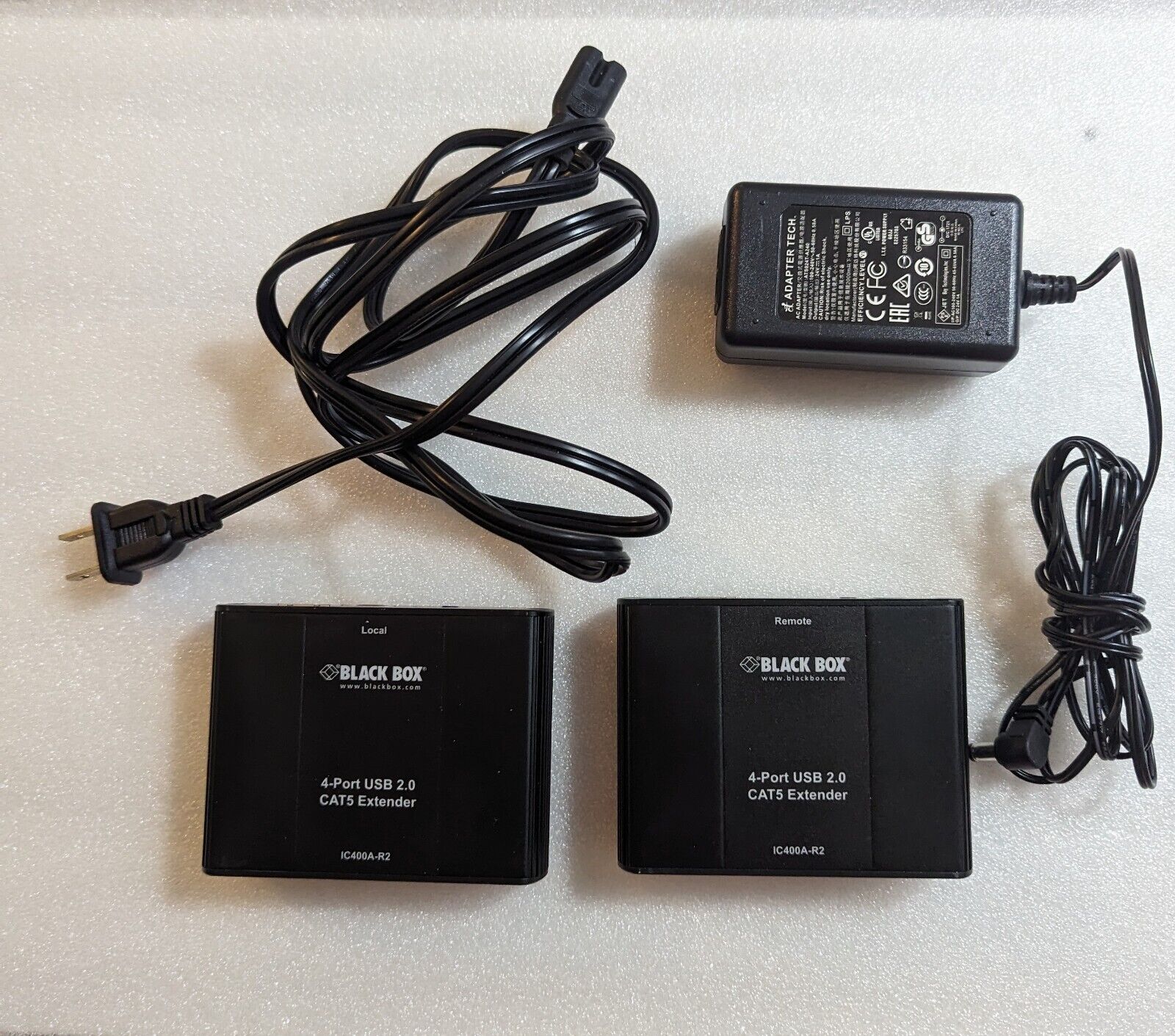 Black Box USB 2.0 Extender 4 Port CAT5 - 2 x Network (RJ-45) - 4 x USB