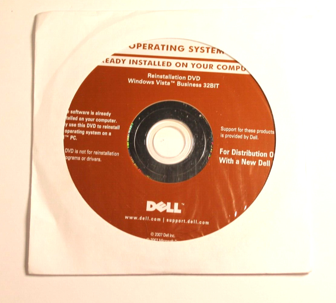 Dell Windows Vista Business 32-bit Re-Installation DVD Disc Unused
