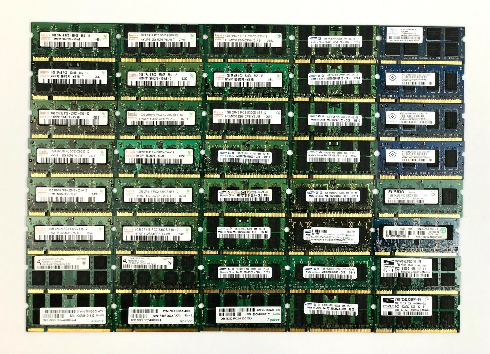 Assorted 1GB 2RX8/ 1RX8/ 2RX16 Memory RAM Lot of 40