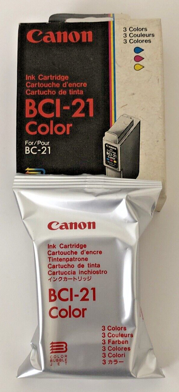 Vintage Canon BCI-21 Tri-Color Ink Cartridge For BC-21 Color Bubble Jet w/Box
