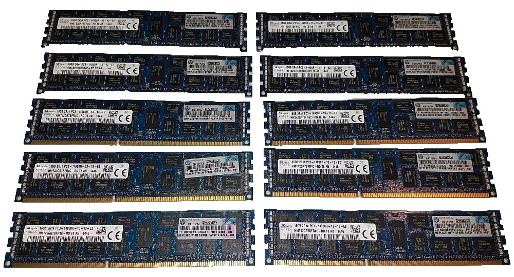 LOT OF 10 SK HYNIX HMT42GR7BFR4C 160GB (10x16GB) 2RX4 PC3-14900R SERVER MEMORY