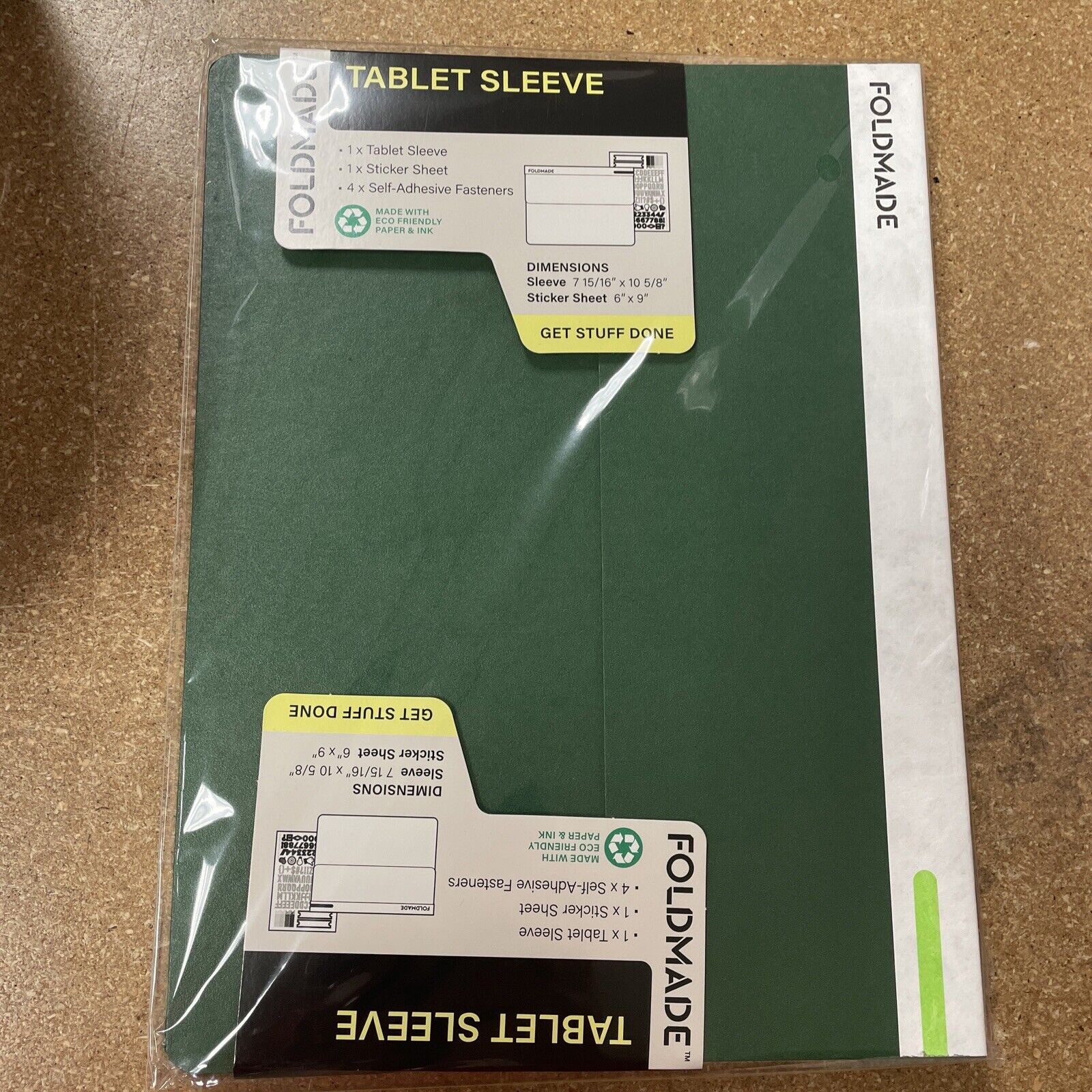 Foldmade Paperboard Tablet Sleeve - Jade Green, Magnetic Closure 