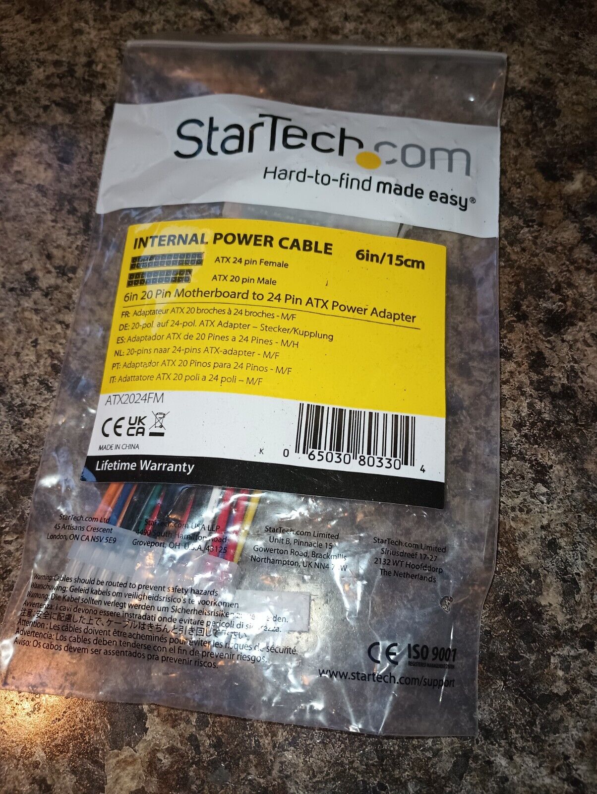 NEW - StarTech 6in 20 Pin Motherboard to 24 Pin ATX Power Adapter M/F Cable