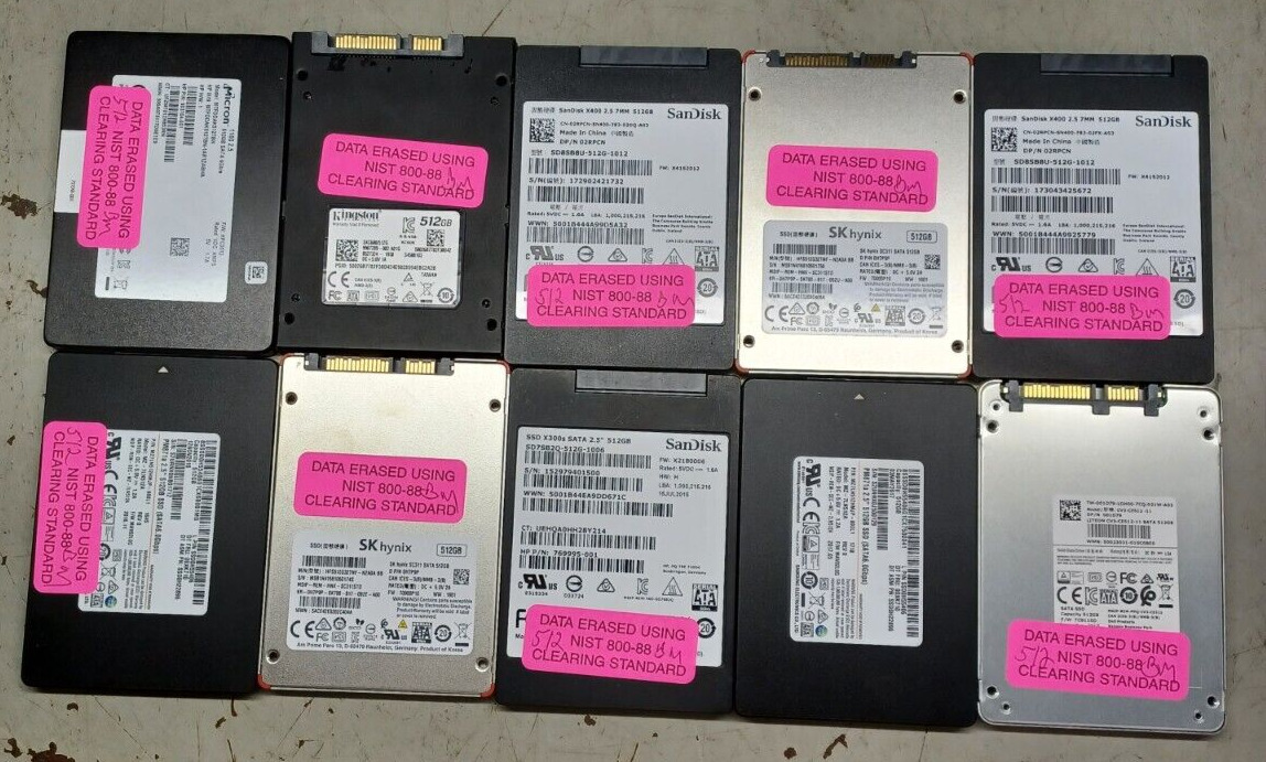 Lot of 10 Mixed Brand 512GB 2.5\