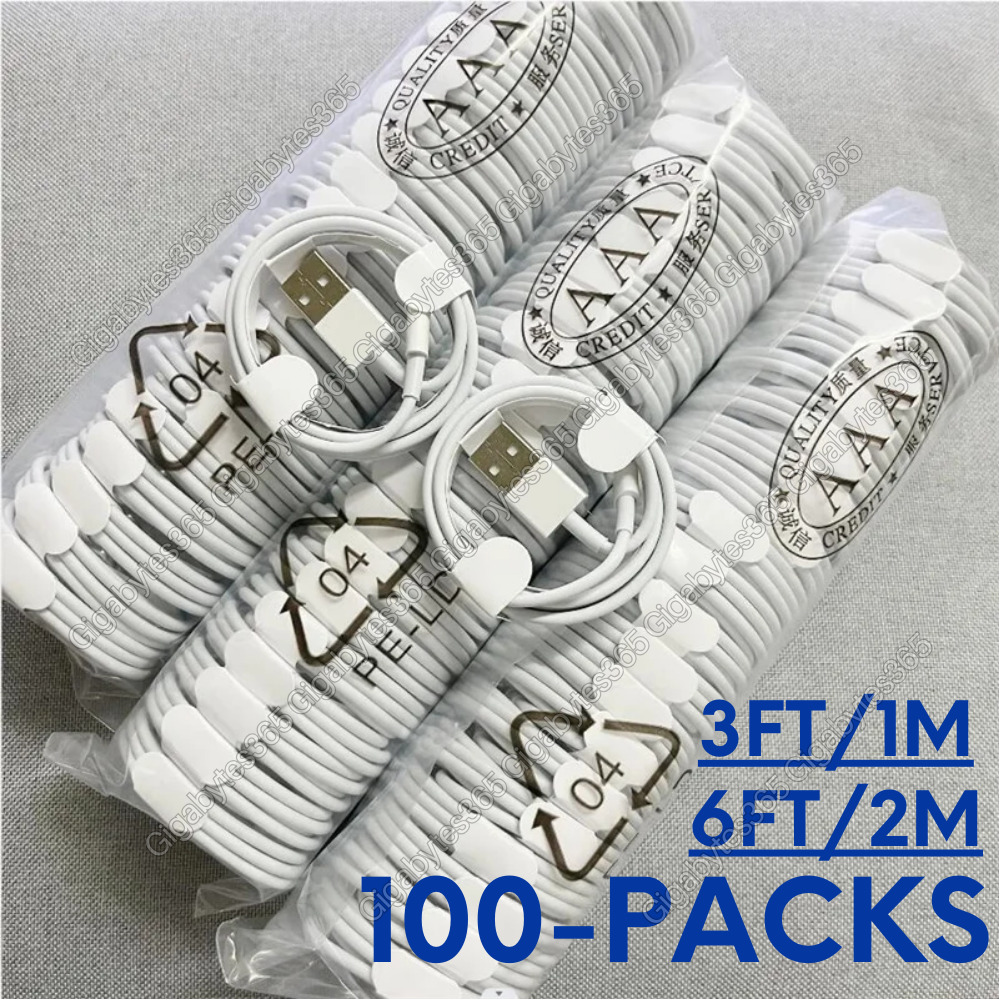 100X For Apple iPhone 7 8 SE XR XS 11 12 13 14 USB Cable Charger Cord Wholesale