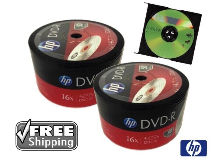 100-PACK 16X HP Logo Top Blank DVD-R DVDR Disc 4.7GB + 1 FREE HP-DVD+RW Disc