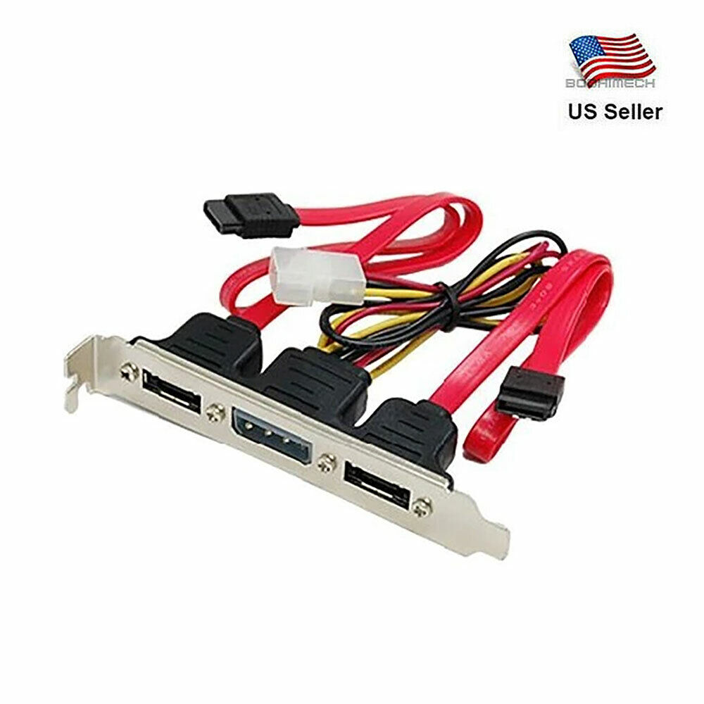 Dual SATA to 2 Ports eSATA + 4 Pin IDE Power PCI Bracket Slot Cable