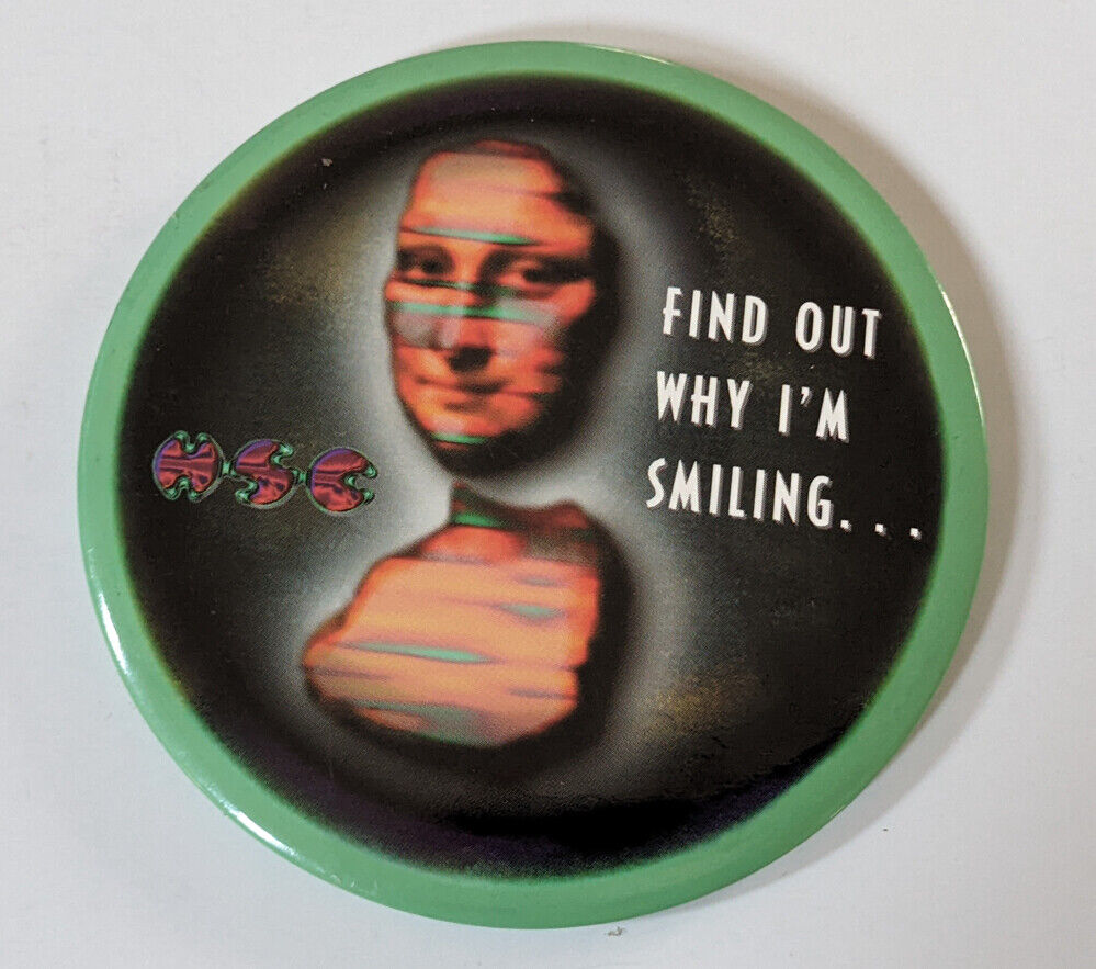 HSC Software RARE Find Out Why I\'m Smiling 1990s Vintage Pinback Button Pin