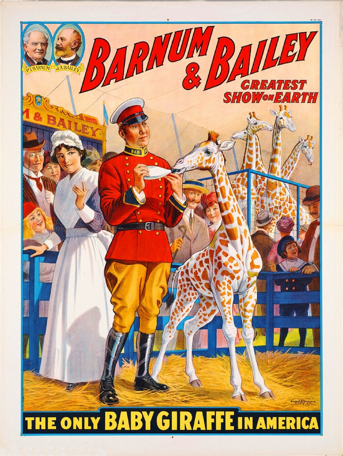 1916 Barnum & Bailey Baby Giraffe Vintage Circus Advertisement Art Poster