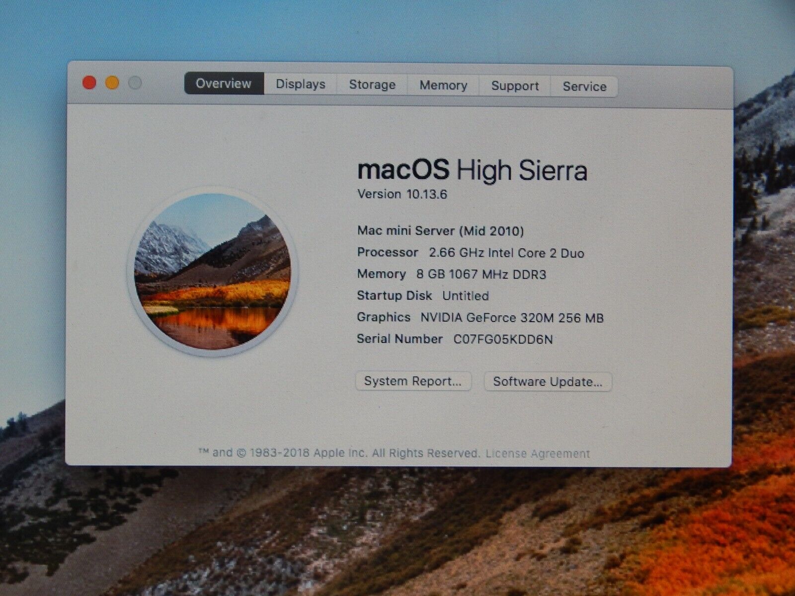 Apple Mac Mini Server 2010 Core 2 Duo @2.6GHz 8GB RAM 500GB HDD x2 MacOS 10.13