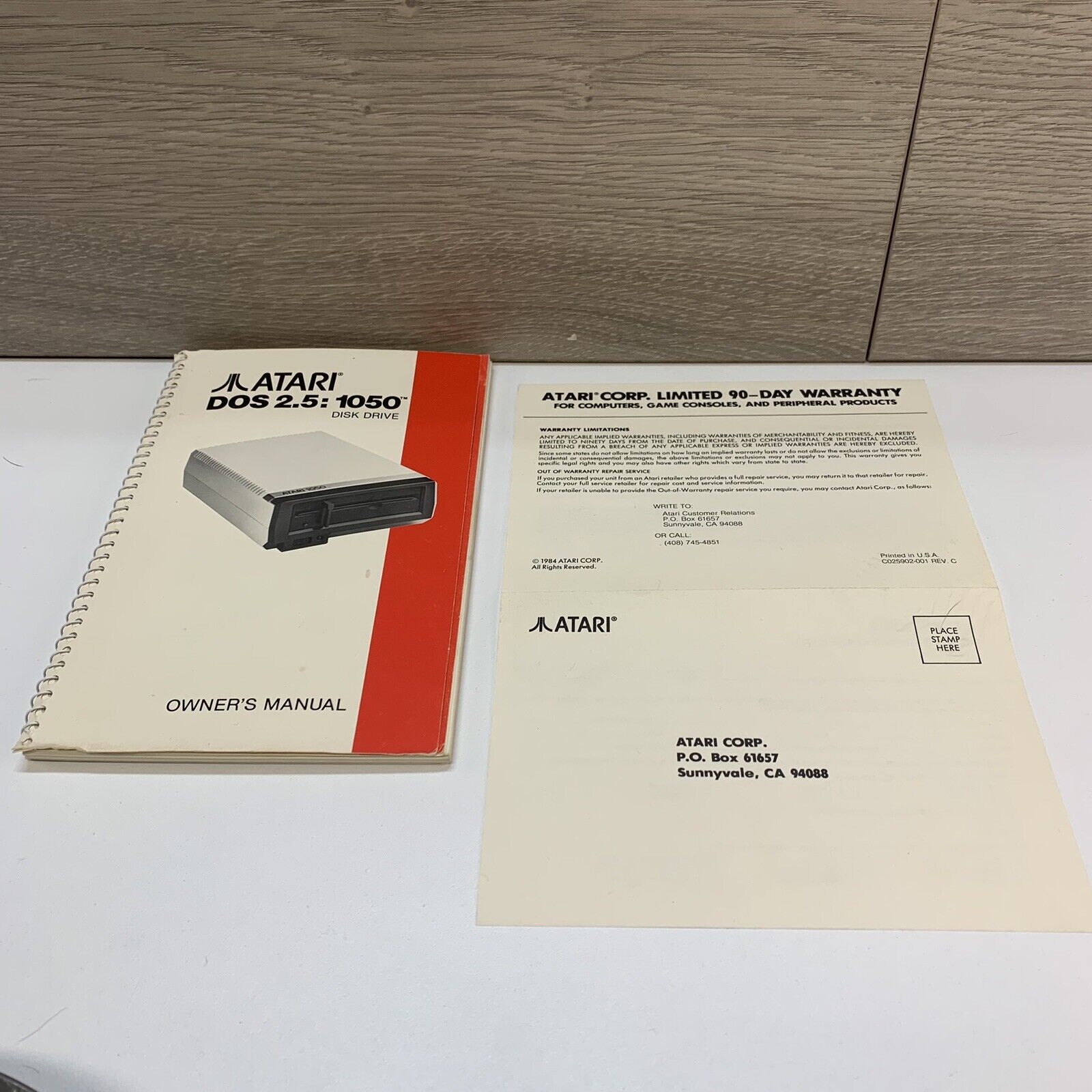 Original Atari OWNERS MANUAL for 1050 disk drive w/DOS 2.5  And Warranty Card