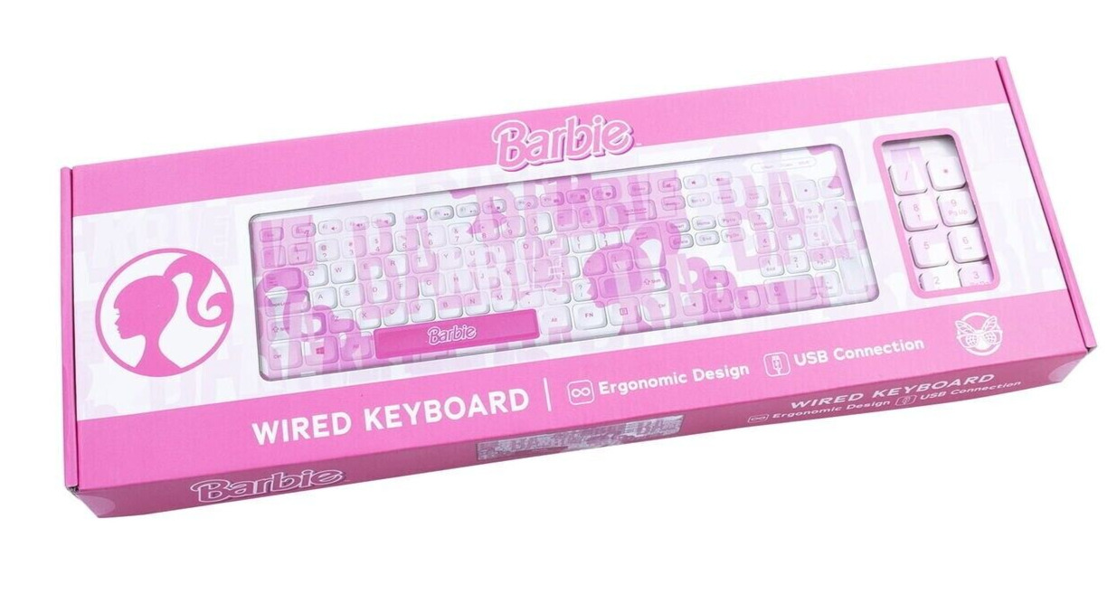 BARBIE COMPUTER KEYBOARD usb wired NEW 108 keys SEALED ergonomic pink colturefly