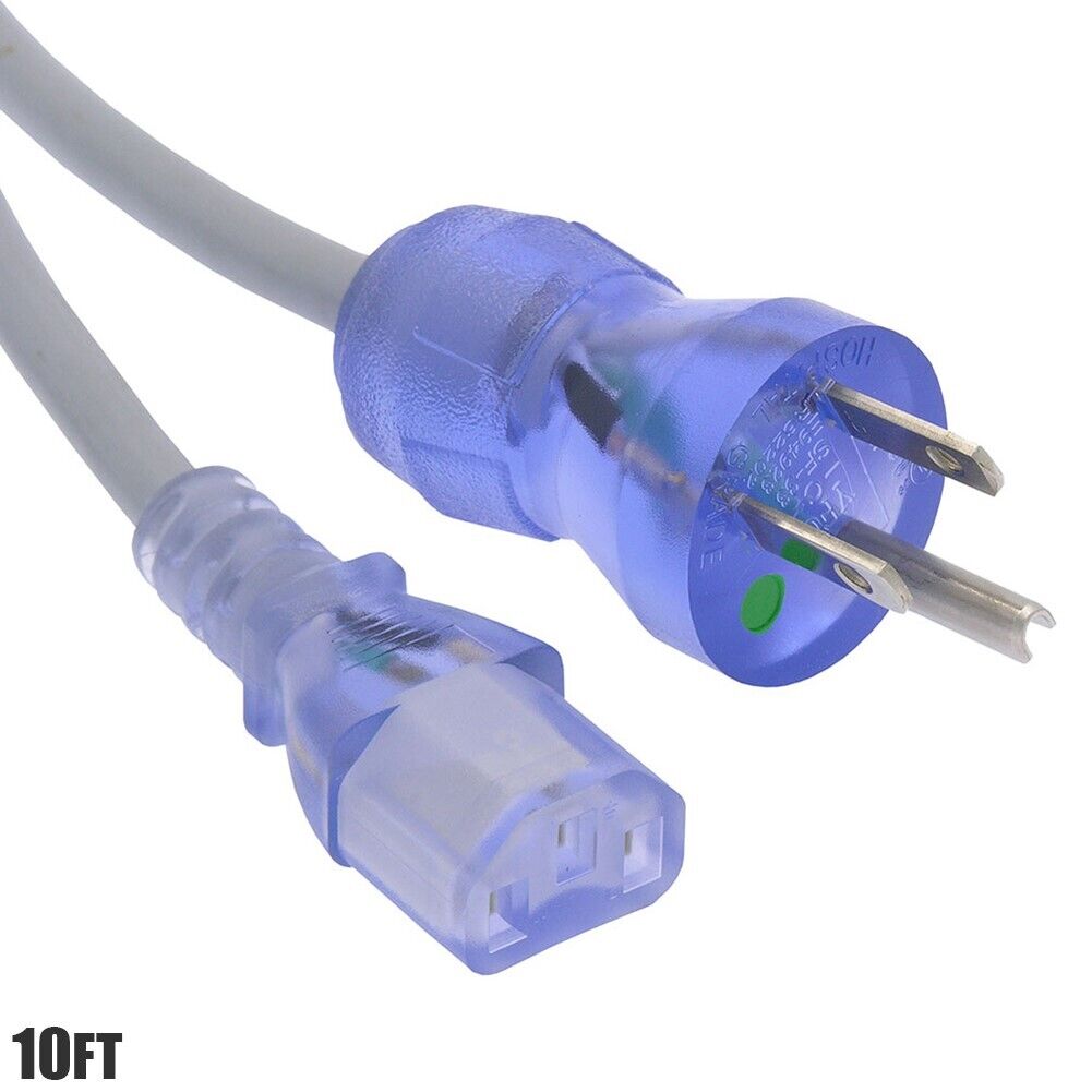 10FT Hospital Grade Power Cord Cable NEMA 5-15P to IEC320 C13 SJT 18/3 Gray