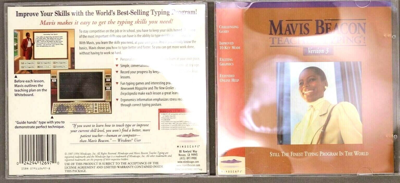 Mavis Beacon Teaches Typing Version 3 (1994,Mindscape,CD-ROM)