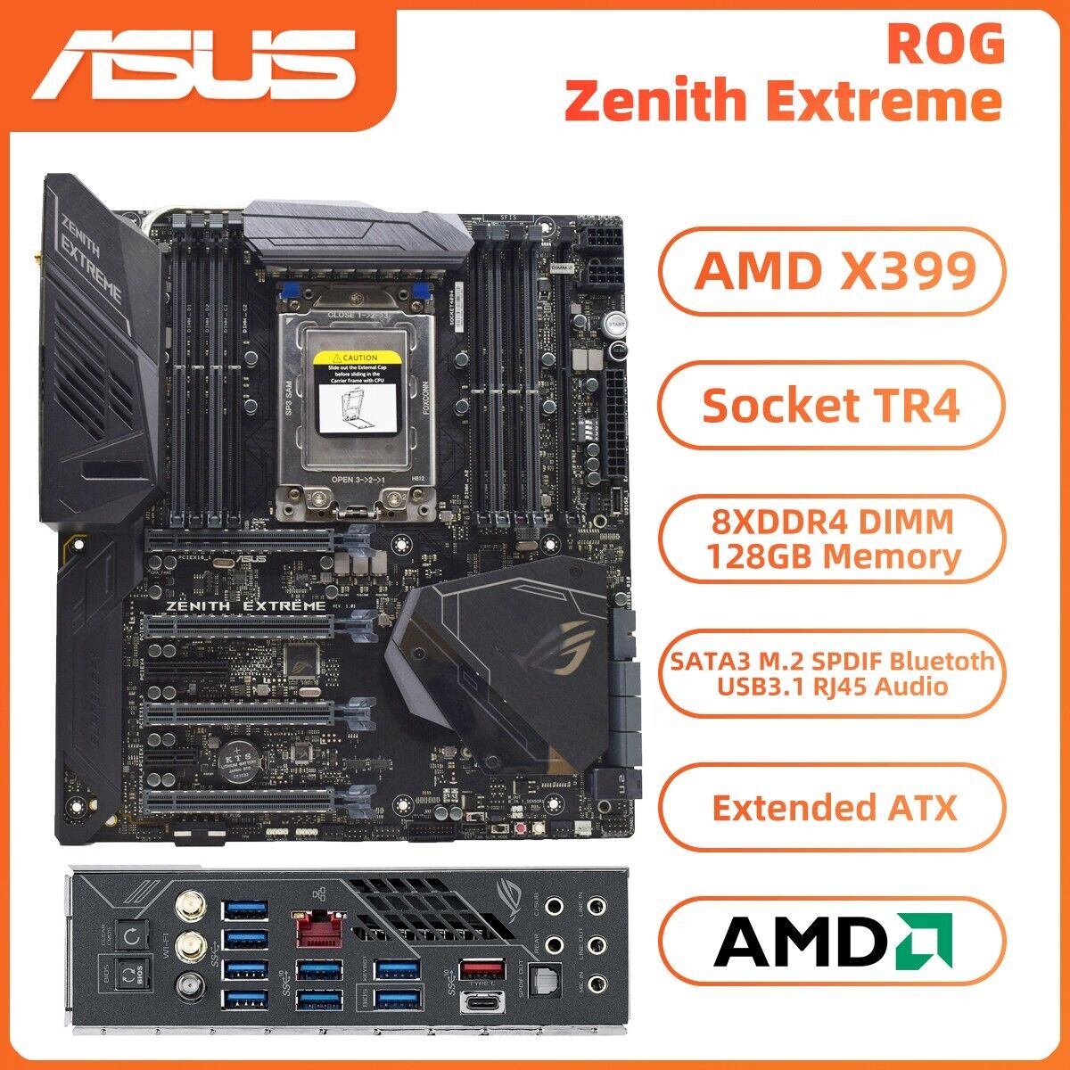 ASUS ROG Zenith Extreme Motherboard E-ATX AMD X399 TR4 DDR4 SATA3 M.2 SPDIF WIFI