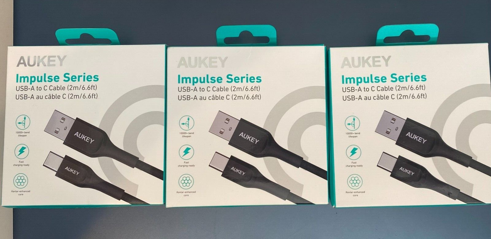 3Pieces of AUKEY USB-A to USB-C Charging and Data Cable Bundle 2M 6 feet CB-AKC2