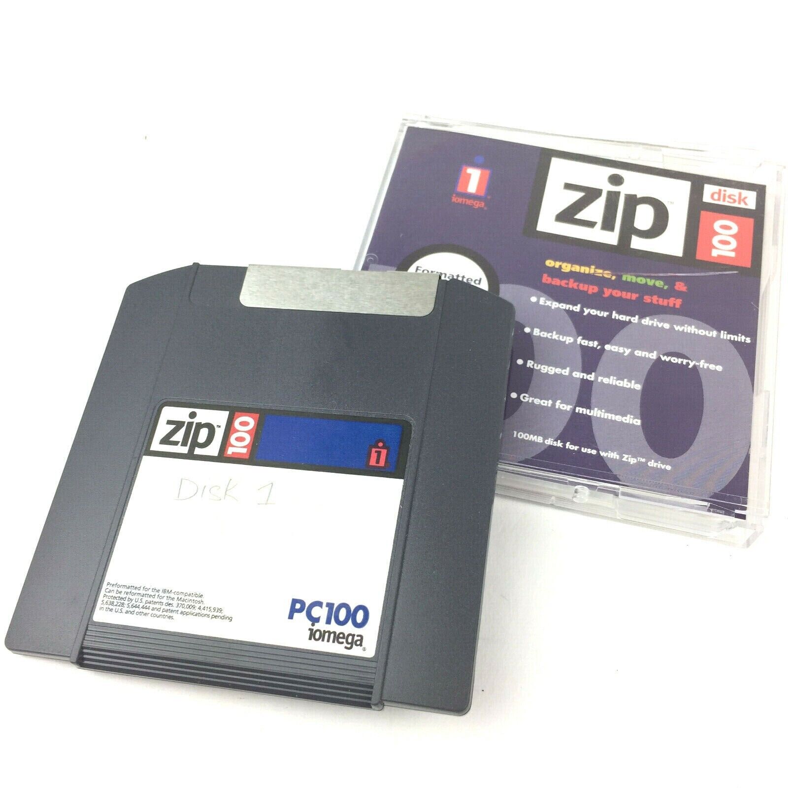 Iomega Zip Disk PC100 IBM Single Diskette 100MB Storage Capacity w Original Case