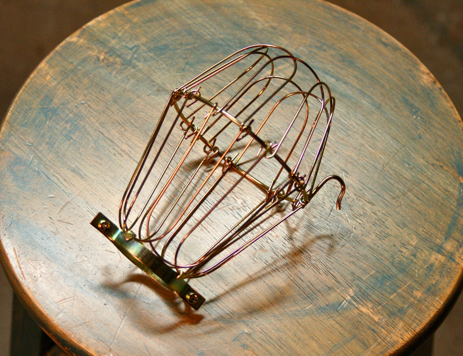 Brass Wire Bulb Cage, Clamp On Lamp Guard, Vintage Trouble Lights - Industrial 