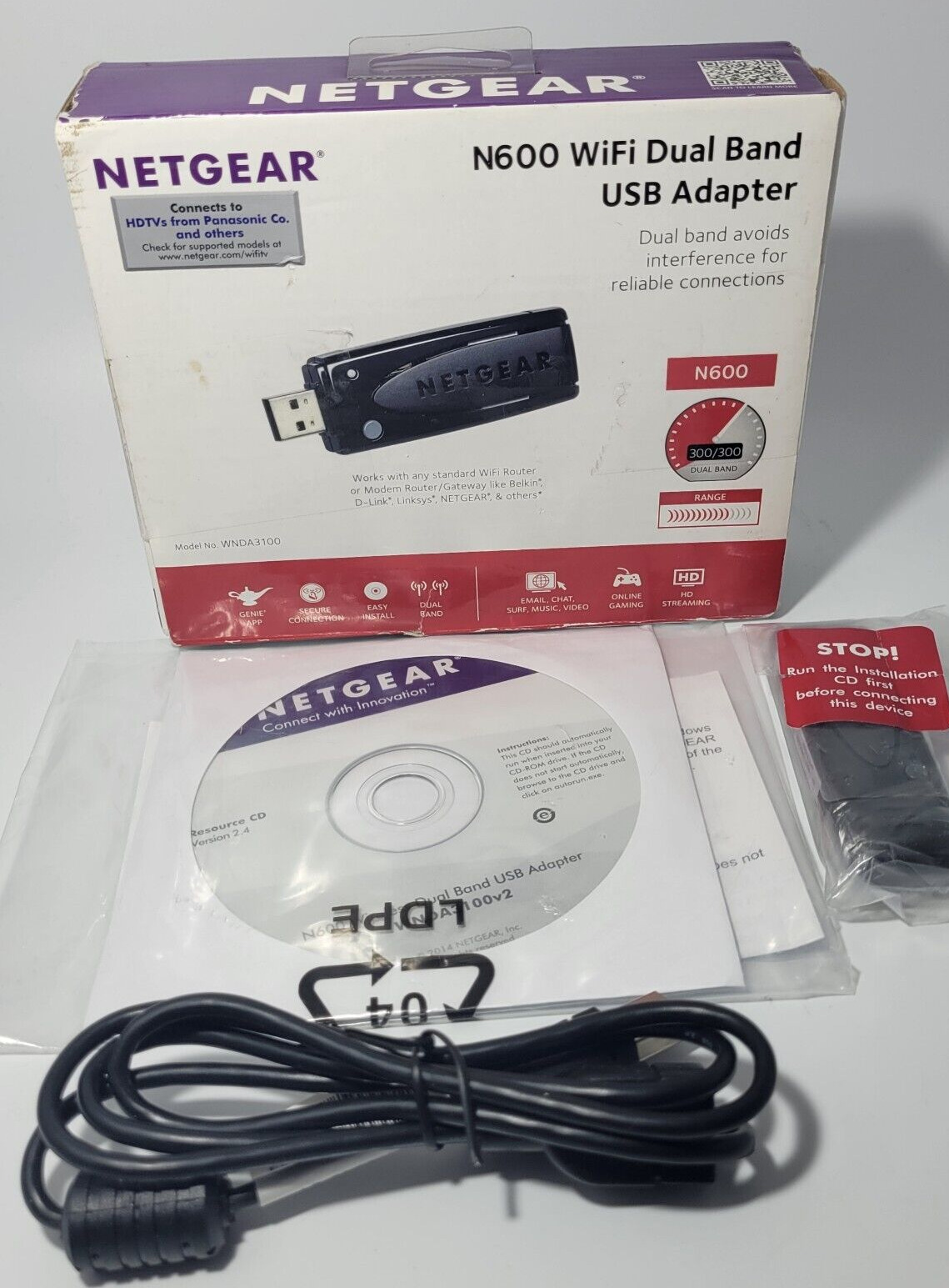 NETGEAR Range Max Dual Band Wireless-N USB Adapter WNDA3100 In Box