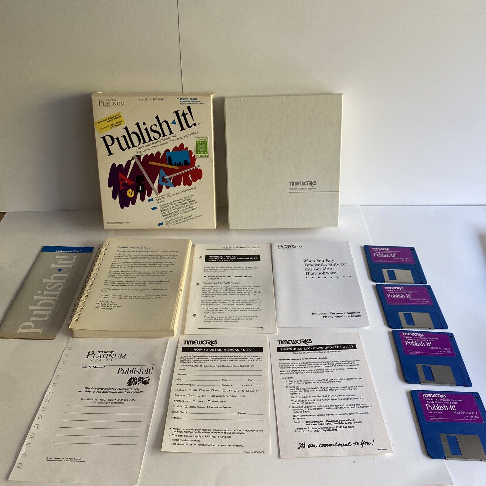 Timeworks Publish It IBM PC XT AT Tandy 3.5” Disks 1998 Software Vintage