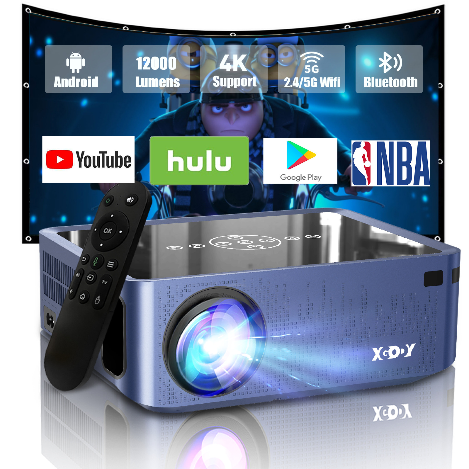 XGODY Projector 12000 Lumen 1080p LED 4K Video Home Theater Cinema HDMI USB