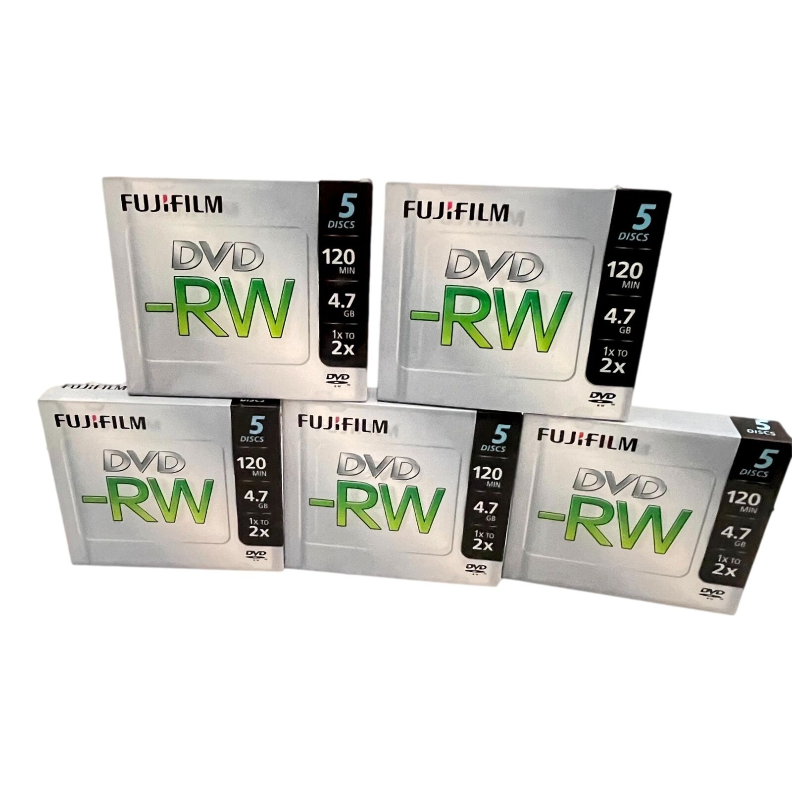 Fuji DVD -RW Lot 5 Pack 5 per Pak w Jewel Cases Fujifilm Discs 120 Min 4.7G New