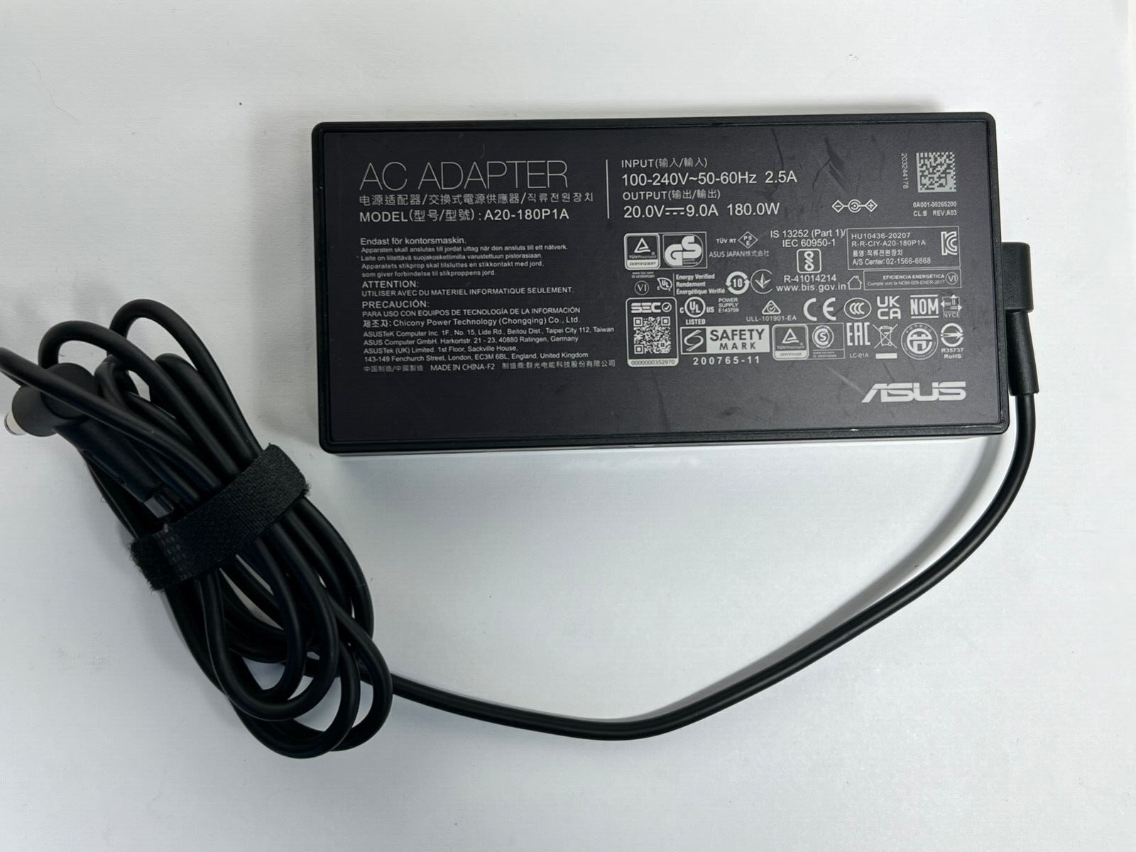 GENUINE ASUS AC Power Adapter 180W 20V 9A Charger A20-180P1A ROG Zephyrus - HVD