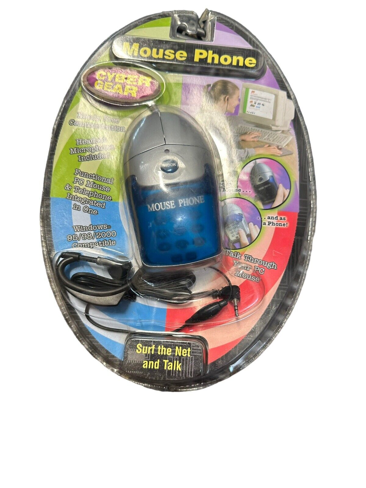 NEW Vintage Cyber Gear Mouse Phone Old Stock PS2 Connector Blue Surf Net & Talk
