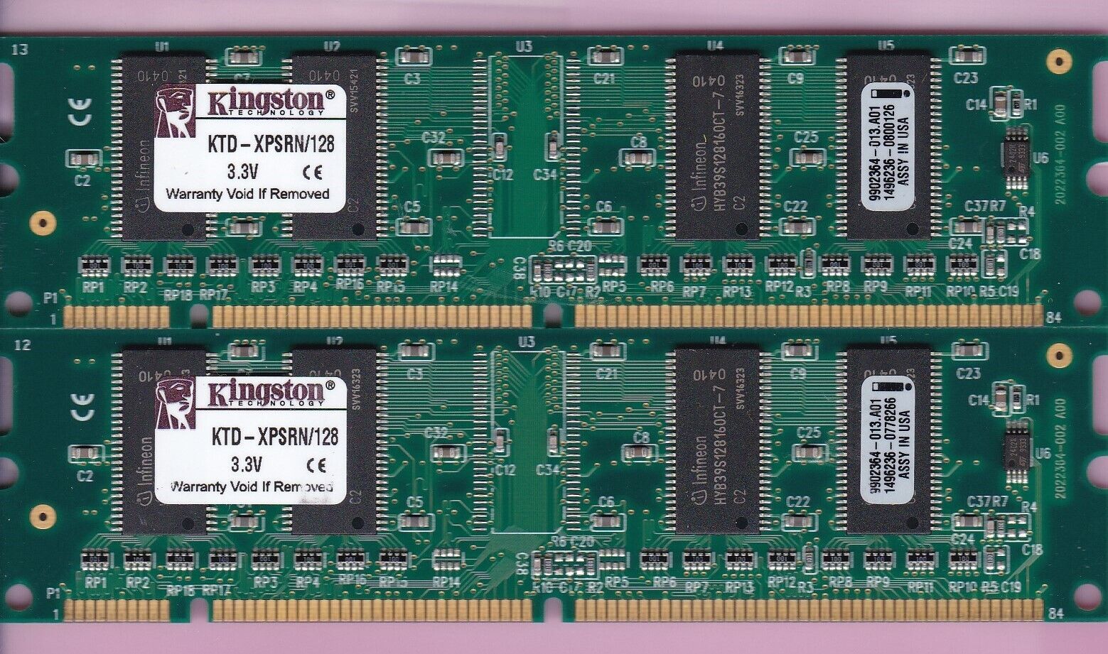 256MB 2x128MB PC-100 Kingston KTD-XPSRN/128 INFINEON PC100 SDRAM SDR Memory Kit