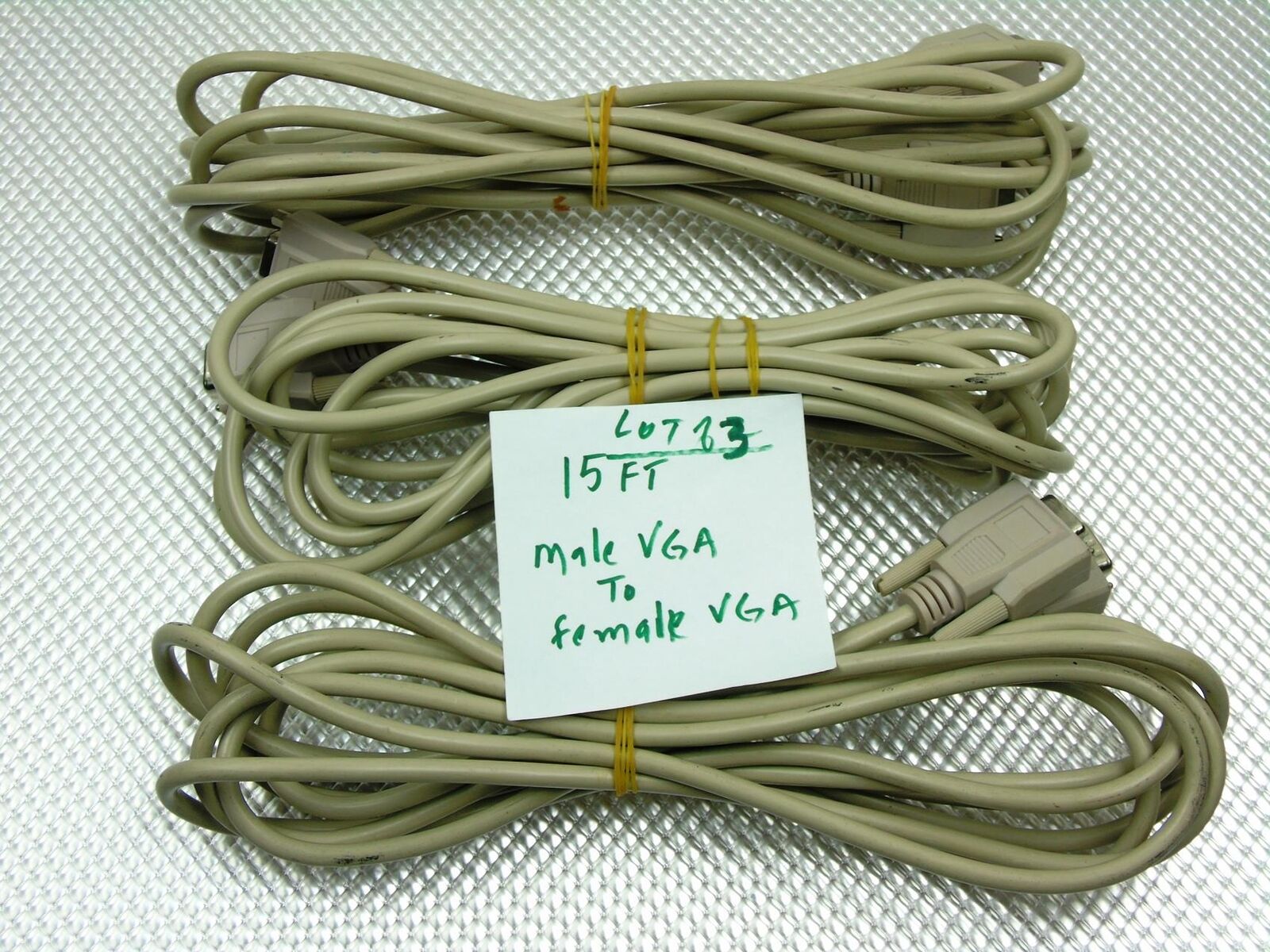 Lot of 3 - 15' 15 Ft VGA Cable Monitor Projector TV 15 Pin Male to Female Beige