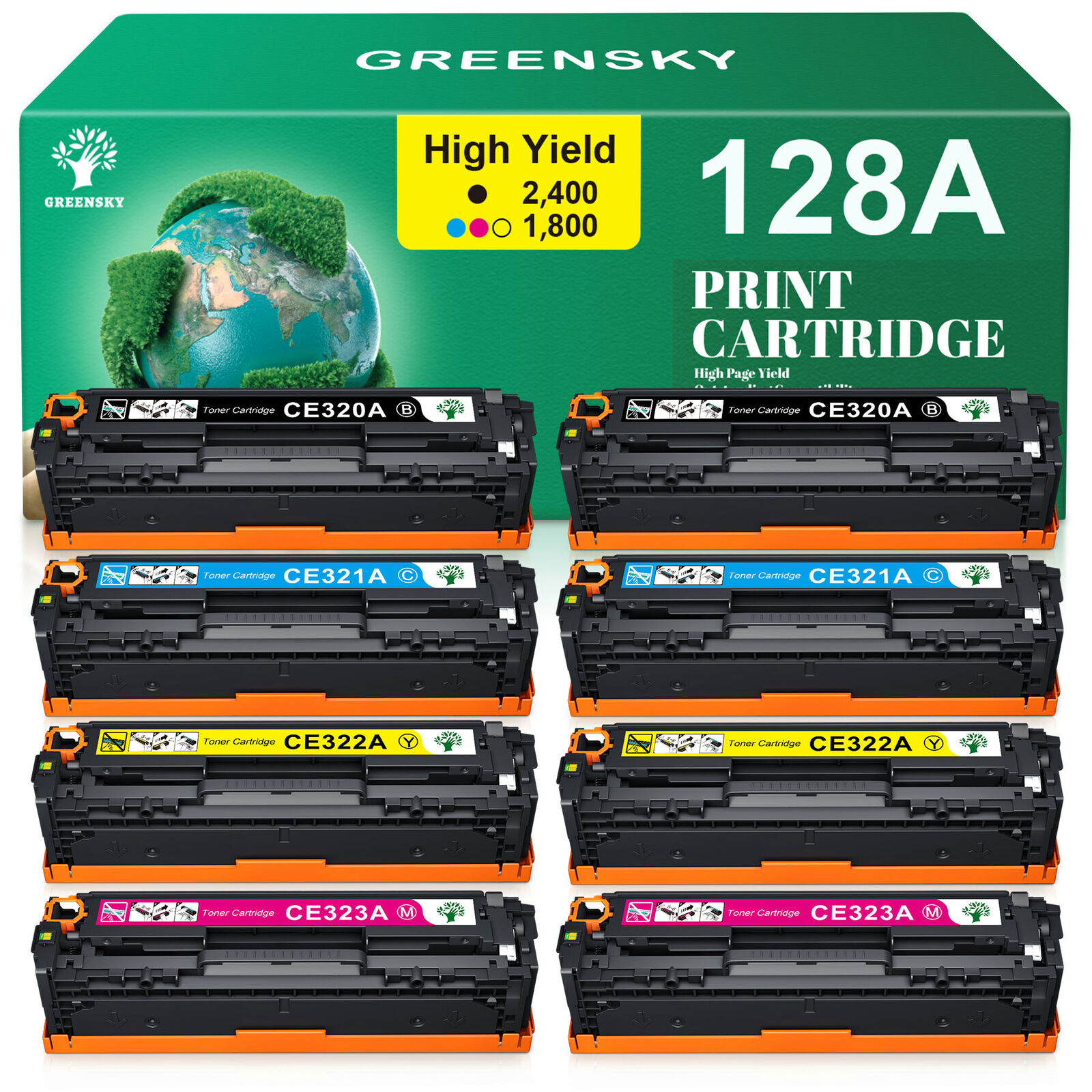 Set of 8 CE320A 128A Toner Cartridge For HP Color LaserJet CM1415 CP1525 nw fnw