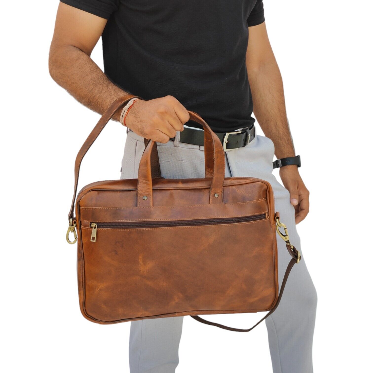 Classic Elegance Leather Messenger Bag- Shoulder Satchel Laptop Messenenger Bag