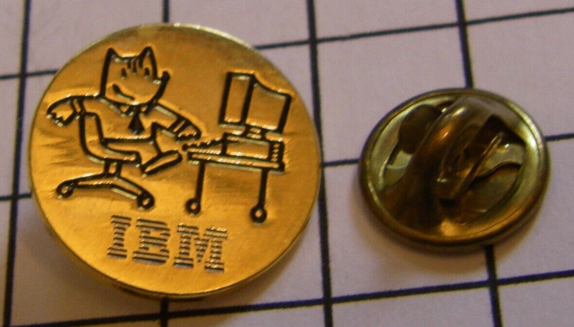 IBM COMPUTER OLYMPICS BARCELONA 92 COBI Golden Tone Round Vintage PIN BADGE