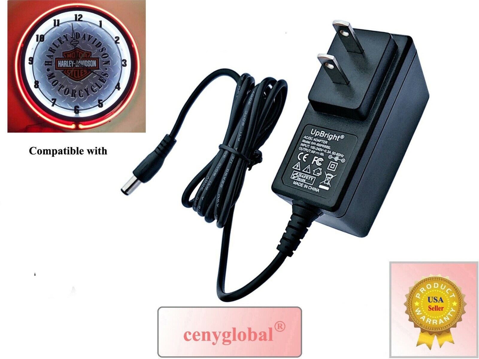 AC/DC Power Adapter For Harley Davidson Neon Clock HDL-10600 HDL-16611 HDL-16675