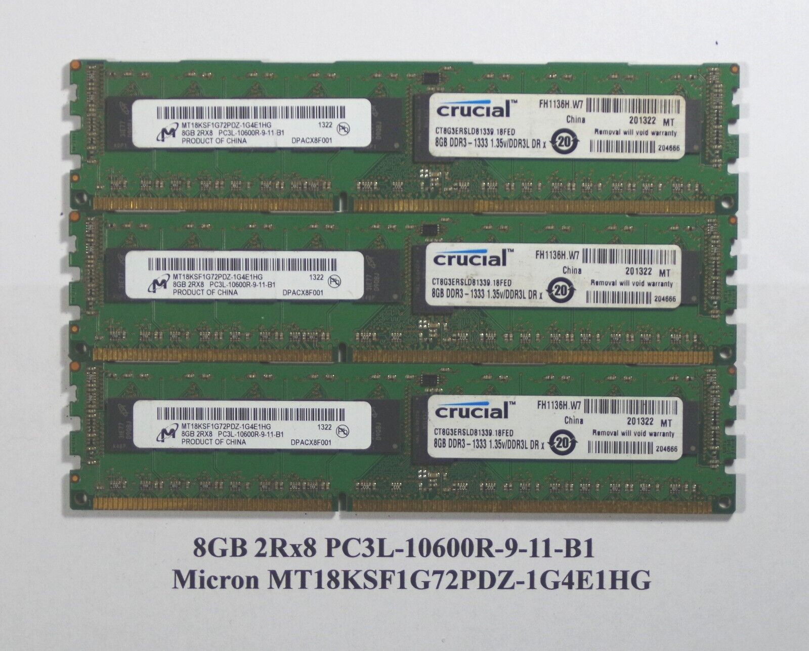 24GB 3x8GB PC3L-10600R Server RAM - Micron MT18KSF1G72PDZ-1G4E1HG