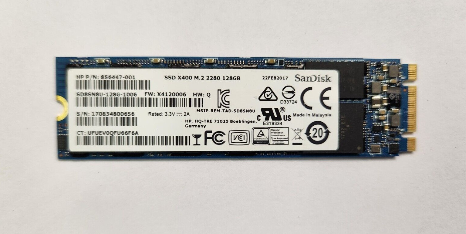 HP 856447-001 SanDisk x400 SD8SN8U-128G-1006 128GB SATA III 80mm M.2 SSD