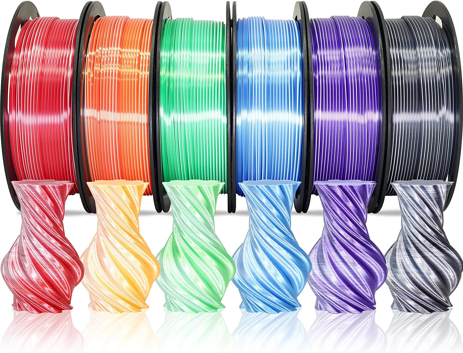 Dual Color 1.75Mm 3D Printer Filament Bundle, 3D Printing Silk PLA 6 Spools Pack