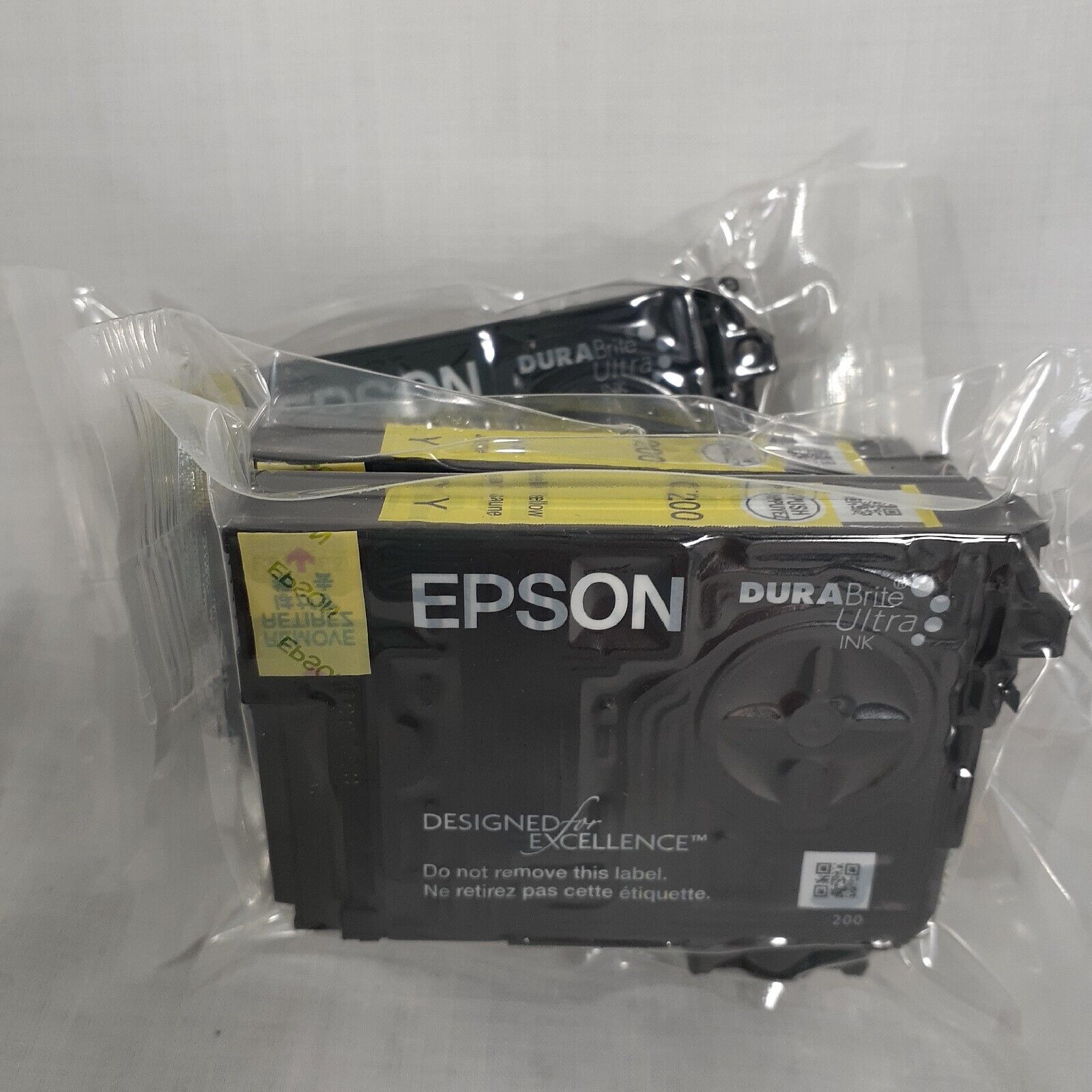Lot of Three Epson 200 Ink Cartridges 1 Black 2 Yellow Open Box New Sealed