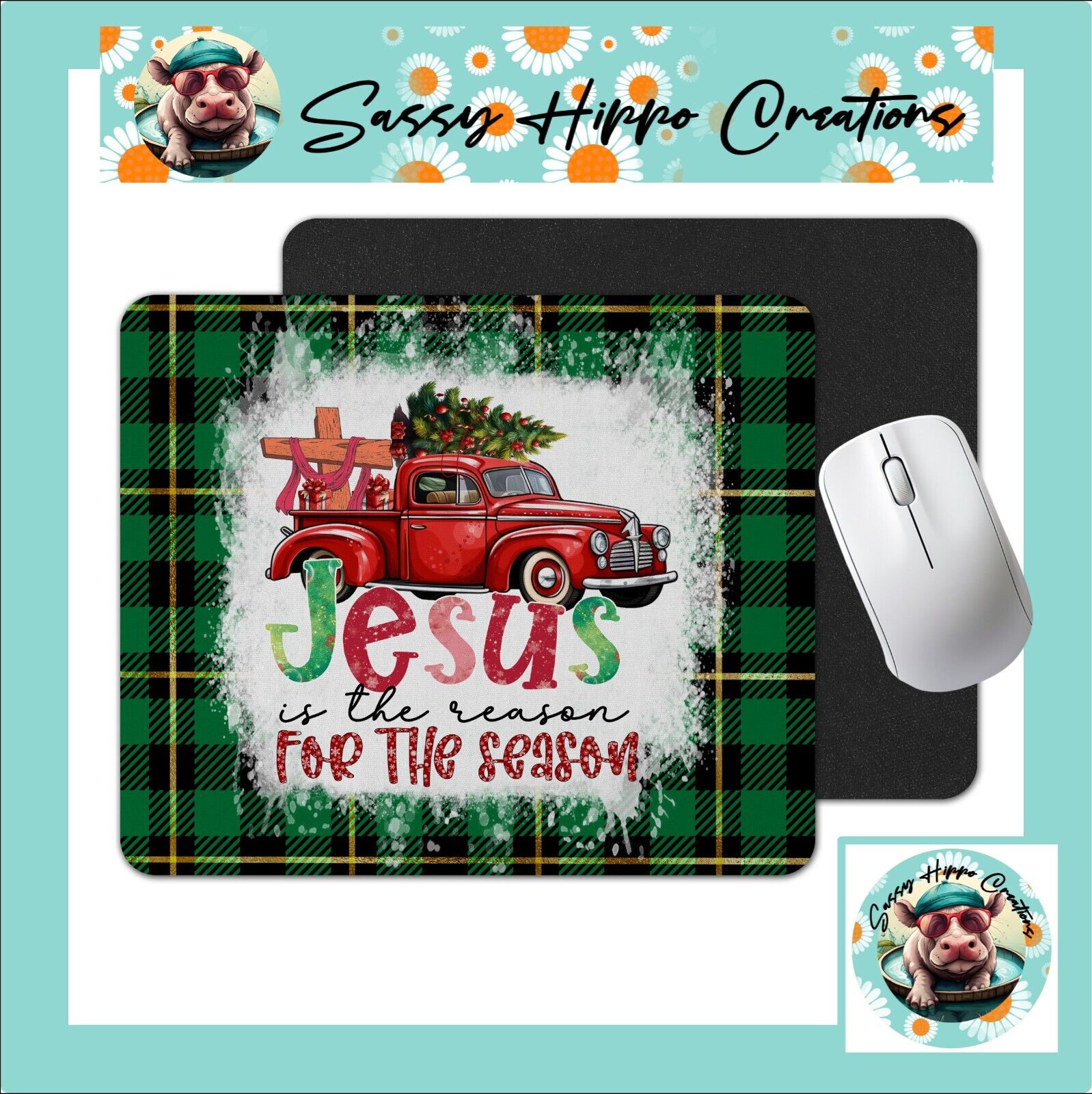 Mouse Pad Jesus is the Reason for Season Christmas Green Anti Slip Easy Clean